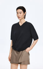 Knitwear / JNBY Cotton V-Neck Short Sleeve Knit Top