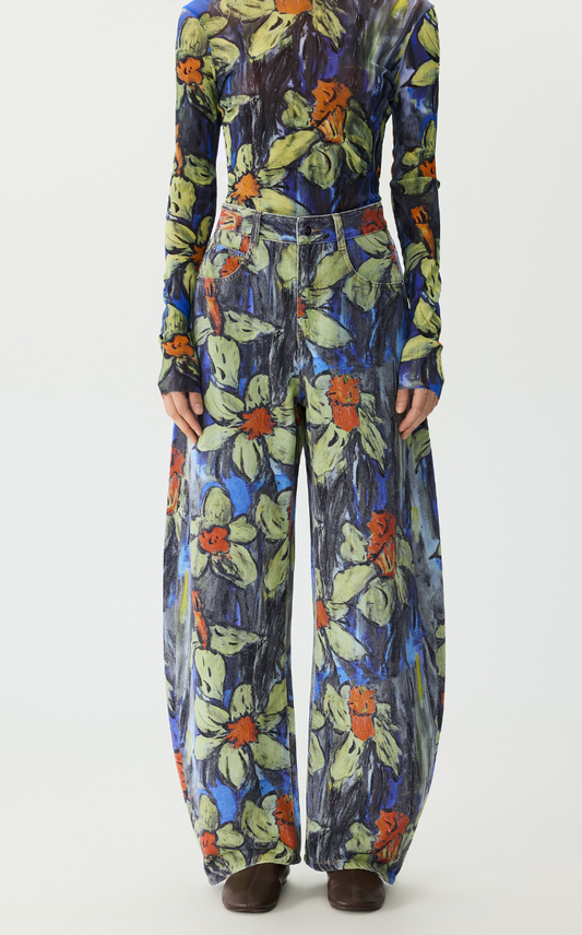 Pants / JNBY Floral Print Denim Banana Trousers