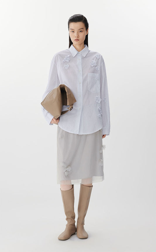 Shirt / JNBY 3D Floral Oversized Poplin Shirt