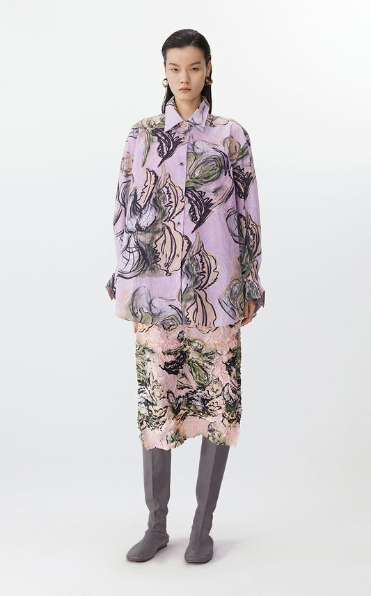 Shirt / JNBY Floral Knot-Draped Corduroy Shirt