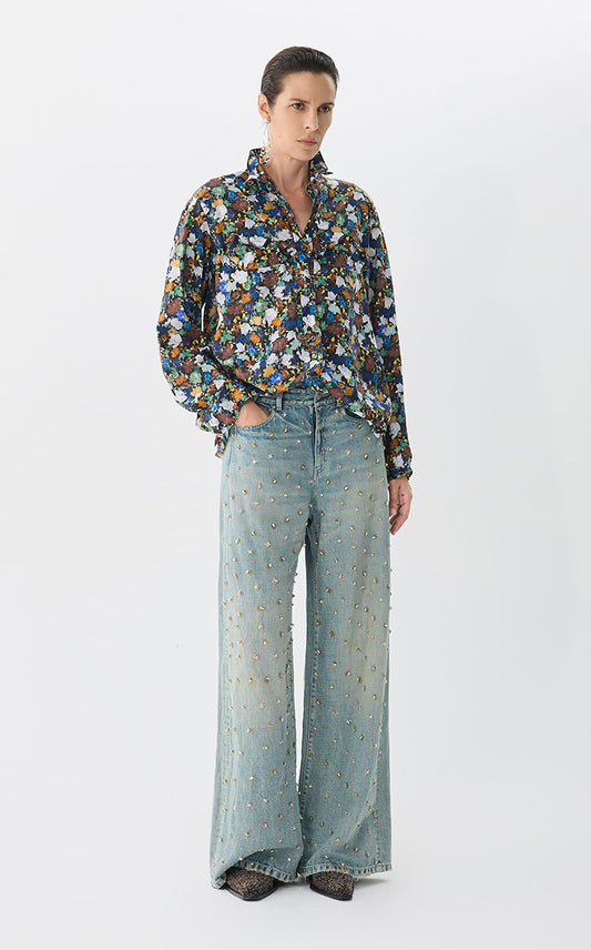 Shirt / JNBY Futuristic Floral Print Cotton Shirt