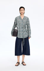 Shirt / JNBY V-neck Liberty Bird Print Cotton Shirt