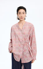 Shirt / JNBY V-neck Liberty Bird Print Cotton Shirt