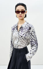 Shirt / LESS Silk Geometric Print Long-Sleeve Shirt