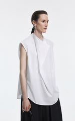 Shirt / JNBY Cotton Poplin Draped Sleeveless Oversize Top