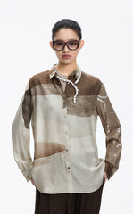 Shirt / JNBY Silk Pearl Print Relaxed Long Sleeve Shirt