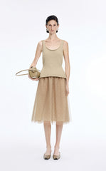 Skirt / JNBY Polka Dot Mesh A-Line Midi Skirt