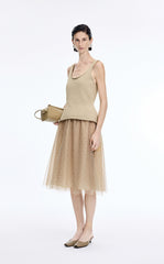 Skirt / JNBY Polka Dot Mesh A-Line Midi Skirt