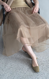 Skirt / JNBY Sheer A-Line Midi Tulle Skirt