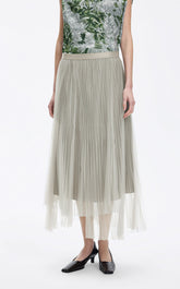 Skirt / JNBY Pleated Mesh A-Line Maxi Skirt Light Beige Grey