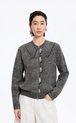 سويتير / JNBY قماش جاكوارد كارديغان مفتوح لونجلاين