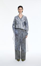 Sweater / JNBY Herringbone Pleated V-Neck Pullover