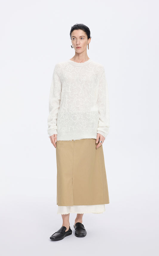 Sweater / JNBY Mixed Fiber Floral Oversized Pullover