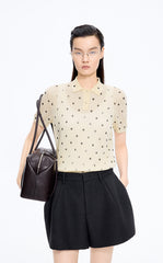 Sweater / JNBY Polka Dot Cotton Blend Knit Polo