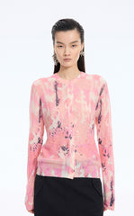 Sweater / JNBY T-Shape Floral Print Mohair Blend Cardigan