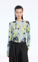 Sweater / JNBY T-Shape Floral Print Mohair Blend Cardigan