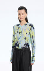 Sweater / JNBY T-Shape Floral Print Mohair Blend Cardigan