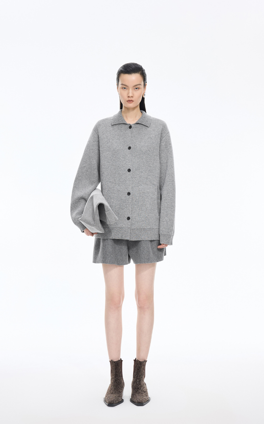 Sweater / JNBY Wool-Cashmere Blend Petite Lapel Cardigan