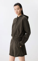 Sweatshirt / JNBY Drawstring Cropped Cotton Hoodie