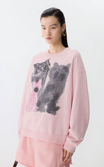 Sweatshirt / JNBY Playful Cat Oversized Cotton Sweatshirt