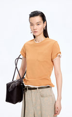 T-Shirt / JNBY Cropped Twist Hem Cotton T-Shirt