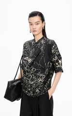 T-Shirt / JNBY Hand-Drawn Floral Wrap-Neck Cotton Top