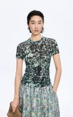 T-Shirt / JNBY Watercolor Floral Mesh T-Shirt