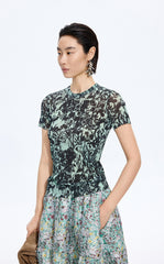 T-Shirt / JNBY Watercolor Floral Mesh T-Shirt