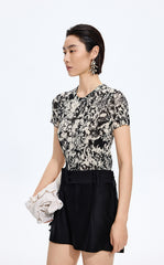 T-Shirt / JNBY Watercolor Floral Mesh T-Shirt