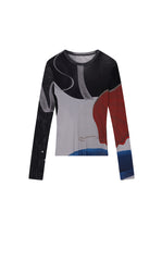 T-Shirt / JNBY Abstract Print Stretch Mesh Slim Fit Top