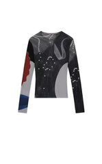 T-Shirt / JNBY Abstract Print Stretch Mesh Slim Fit Top