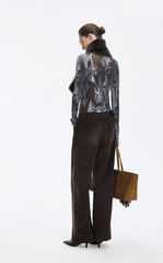 T-Shirt / JNBY Mesh Rose Print Slim Fit Long Sleeve Top