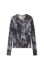 T-Shirt / JNBY Mesh Rose Print Slim Fit Long Sleeve Top