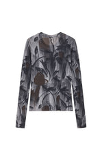 T-Shirt / JNBY Mesh Rose Print Slim Fit Long Sleeve Top