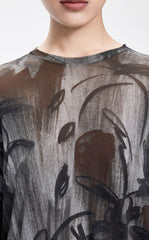 T-Shirt / JNBY Nylon Mesh Rose Print Oversized Tee