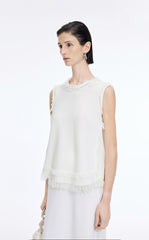 Tank Top / JNBY Fringe Trim Cotton Knit Vest