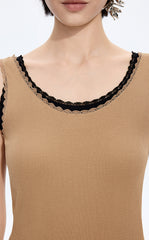 Tank Top / JNBY Lace Trim Cotton Knit Camisole