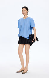 Top / JNBY Cotton Poplin Pleated Hem Short Sleeve Shirt