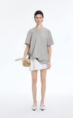 Top / JNBY Cotton Poplin Pleated Hem Short Sleeve Shirt