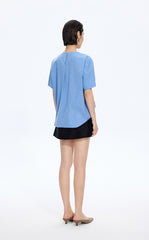 Top / JNBY Cotton Poplin Pleated Hem Short Sleeve Shirt