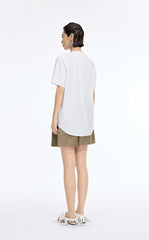 Top / JNBY Cotton Poplin Pleated Hem Short Sleeve Shirt