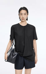 Top / JNBY Cotton Poplin Pleated Hem Short Sleeve Shirt