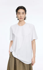 Top / JNBY Cotton Poplin Pleated Hem Short Sleeve Shirt