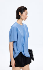 Top / JNBY Cotton Poplin Pleated Hem Short Sleeve Shirt