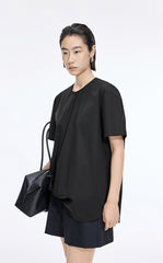 Top / JNBY Cotton Poplin Pleated Hem Short Sleeve Shirt