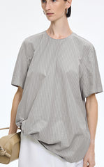 Top / JNBY Cotton Poplin Pleated Hem Short Sleeve Shirt