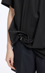 Top / JNBY Cotton Poplin Pleated Hem Short Sleeve Shirt