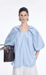 Top / JNBY Stretch Cotton Poplin V-Neck Shirt