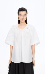 Top / JNBY Stretch Cotton Poplin V-Neck Shirt