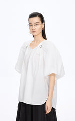Top / JNBY Stretch Cotton Poplin V-Neck Shirt